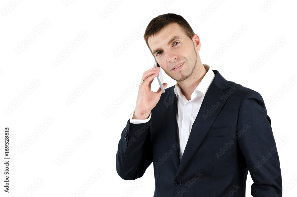 Man using smart phone on white background Man using smart phone on white background