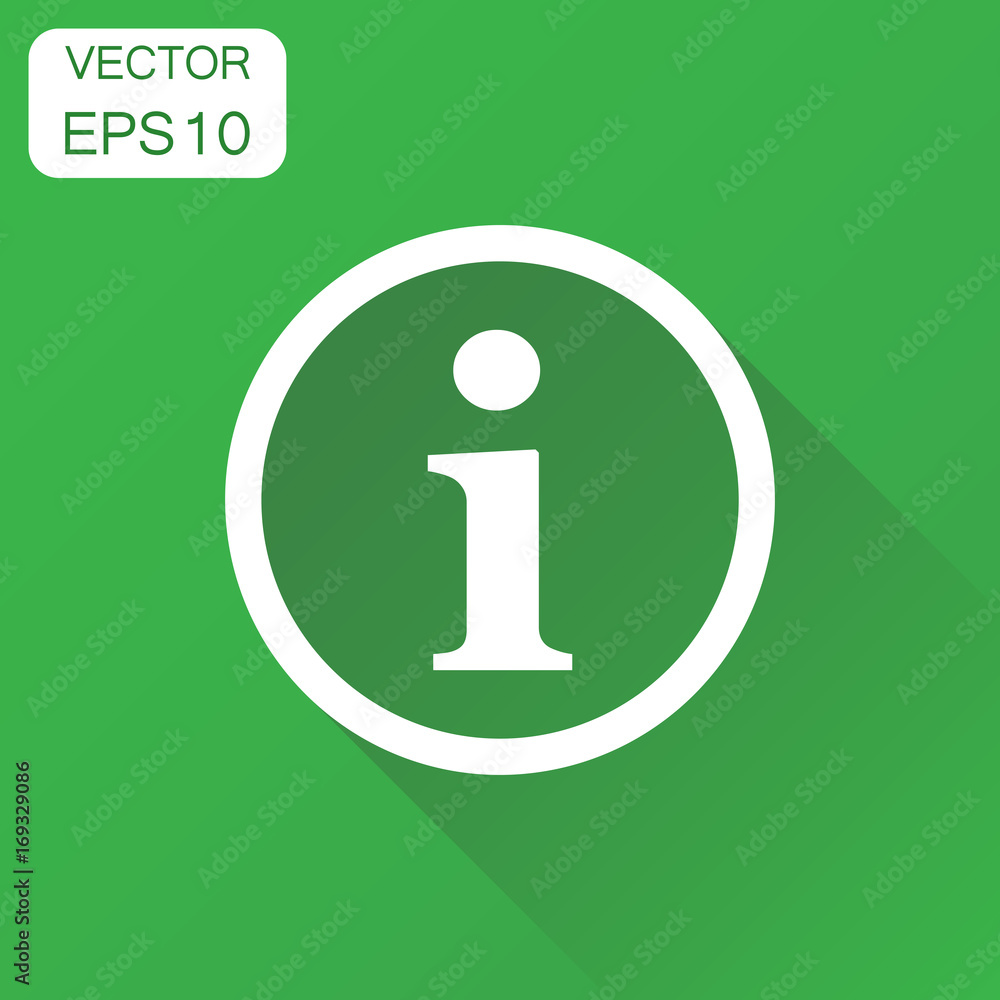 Information icon. Business concept attention pictogram. Vector illustration on green background with long shadow. Information icon. Business concept attention pictogram. Vector illustration on green background with long shadow.