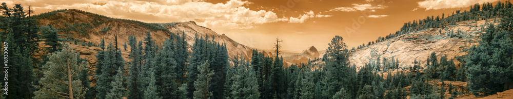 Panorama of Yellowstone National Park in infrared
