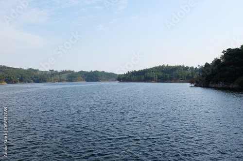 Landscape of a big river, near a portuguese dam, Europe Portugal