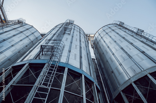 Modern silos for storing grain harvest. Agriculture.