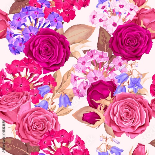 Seamless pattern with phloxes and roses