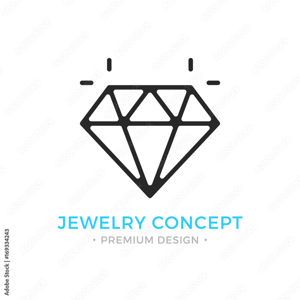 Fototapeta premium Jewelry icon. Outline gem logo. Jewellery, brilliant, emerald, shiny diamond concepts. Premium quality. Modern vector thin line icon