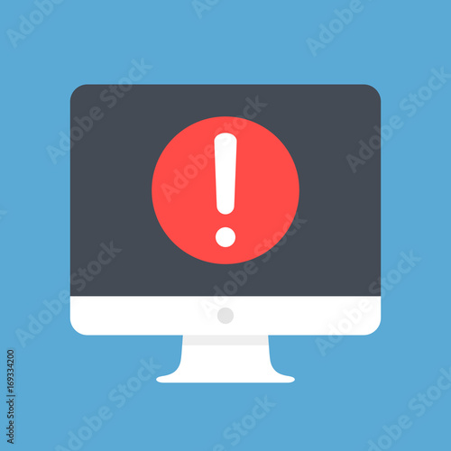 Computer with exclamation point on screen. Warning message, alert message concepts. Modern flat design vector icon