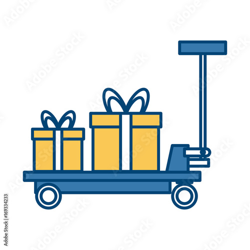 delivery cart gift boxes transport logistic icon vector illustration