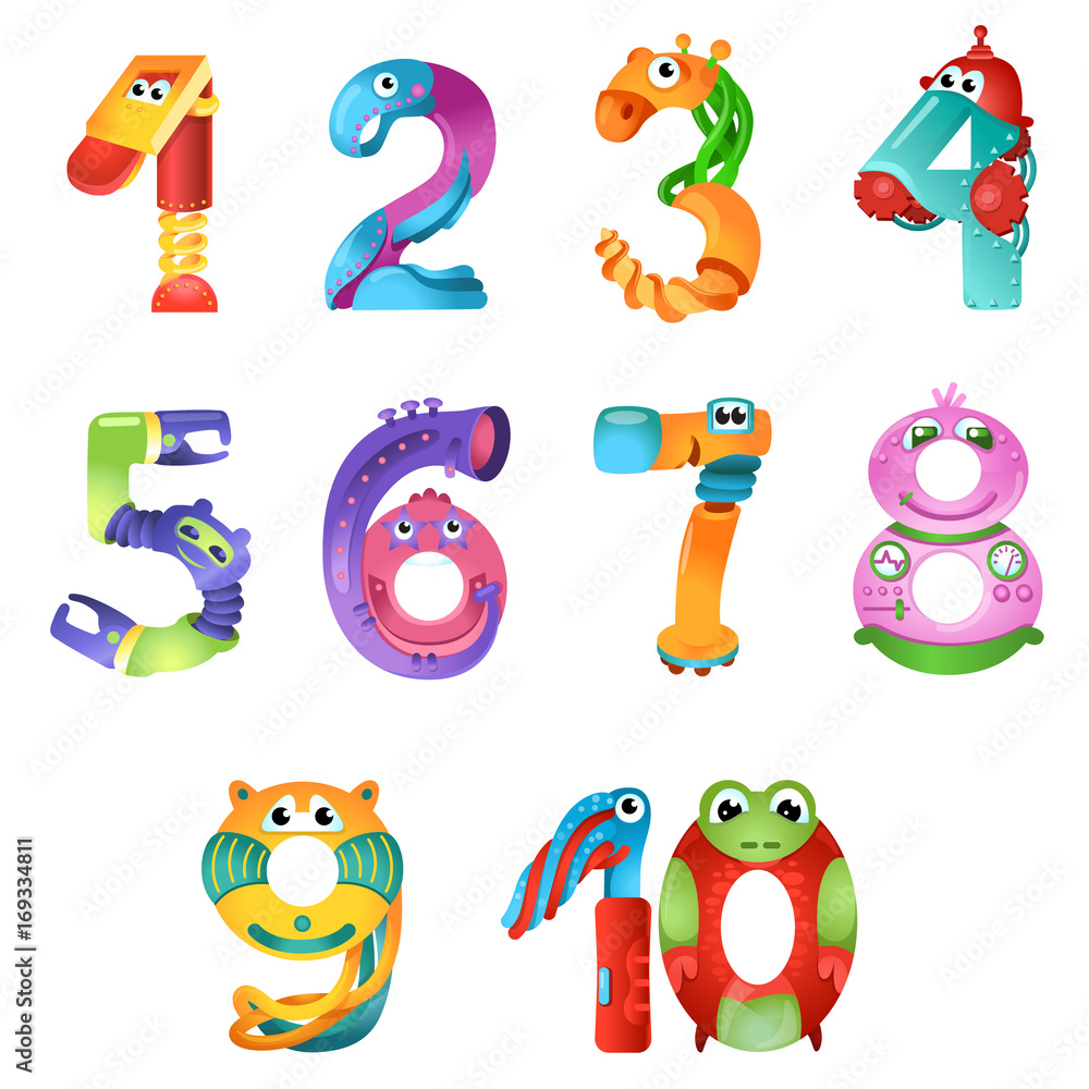 Numbers like robots in fairy style / There are numbers from one to ten in fairy style like different robots. Bright and colorful gradient illustration
Numbers like robots in fairy style / There are numbers from one to ten in fairy style like different robots. Bright and colorful gradient illustration