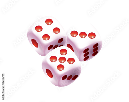 White dices with red dots on white background