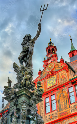Neptune fountain in front of the city hall of Tubingen, Germany