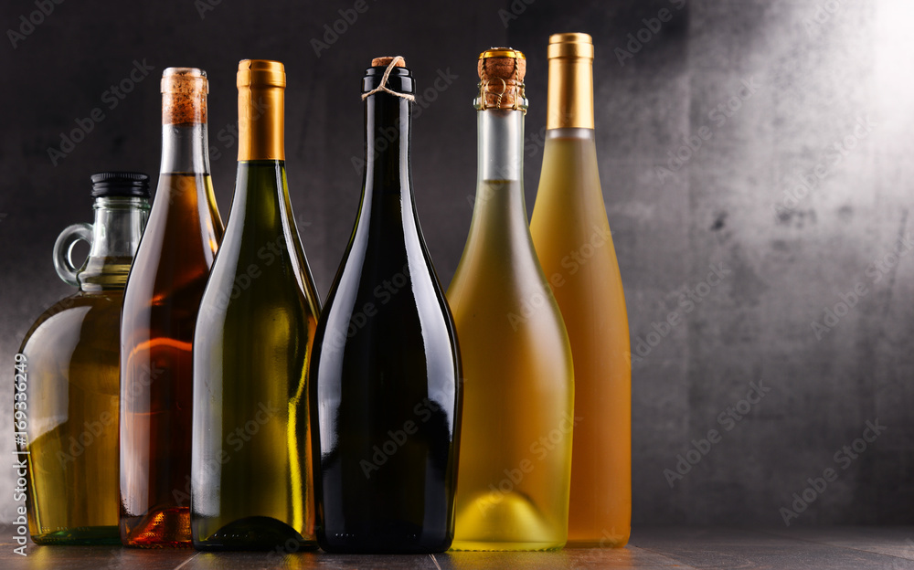 Composition with bottles different sorts of wine Composition with bottles different sorts of wine