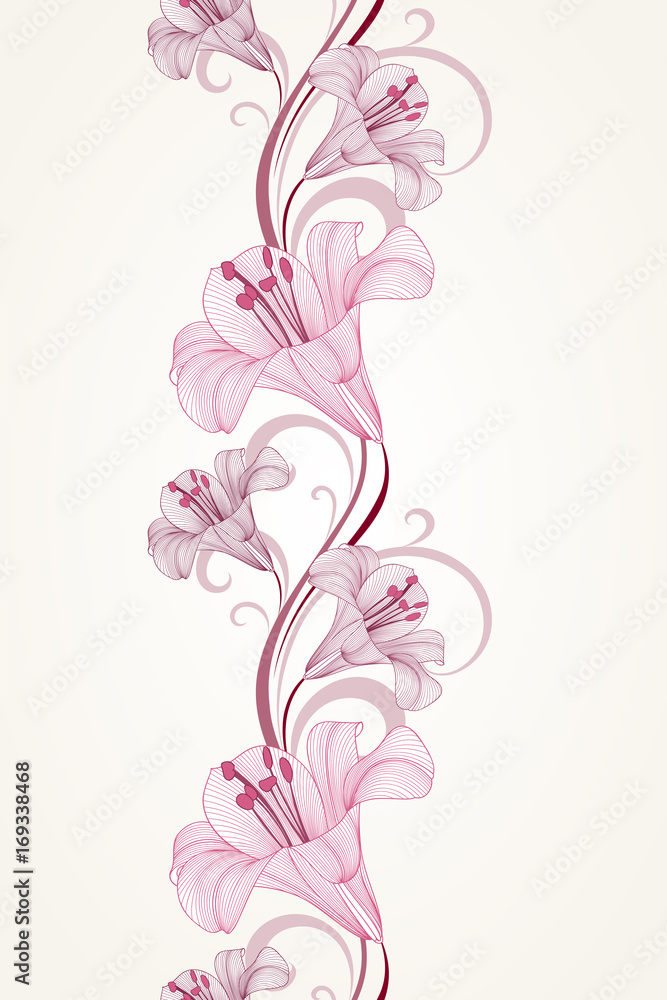 Seamless floral pattern with flower lily. Element for design. Hand-drawing vector illustration. Seamless floral pattern with flower lily. Element for design. Hand-drawing vector illustration.