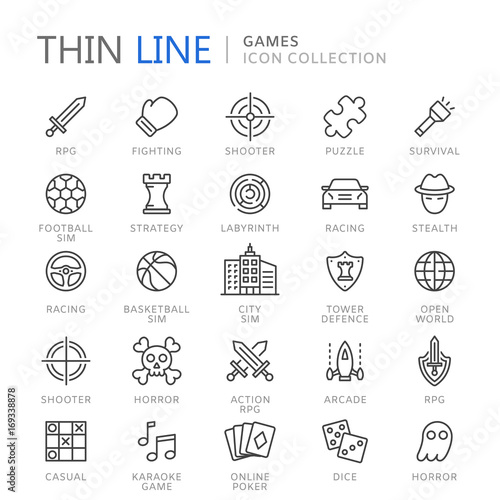 Video game genres thin ine icons