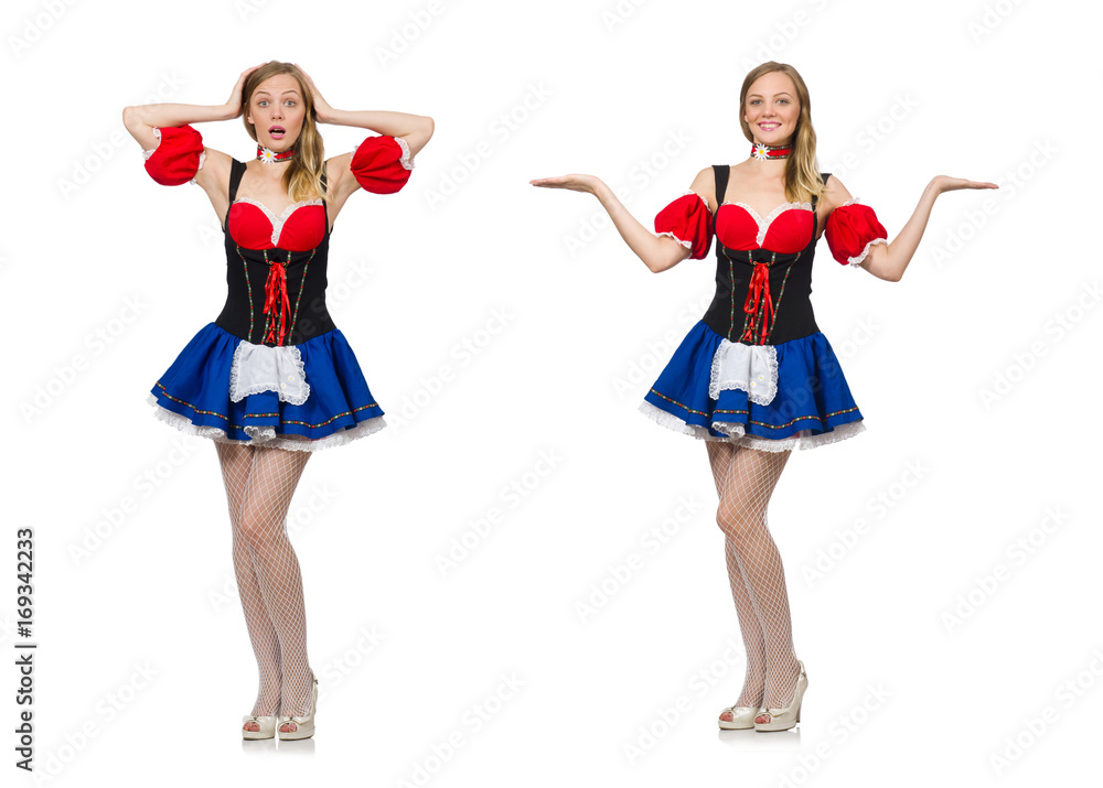 Woman in Oktoberfest concept on white Woman in Oktoberfest concept on white