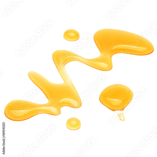 Sweet honey drips isolated on white background. Syrup droplet, nectar drops.