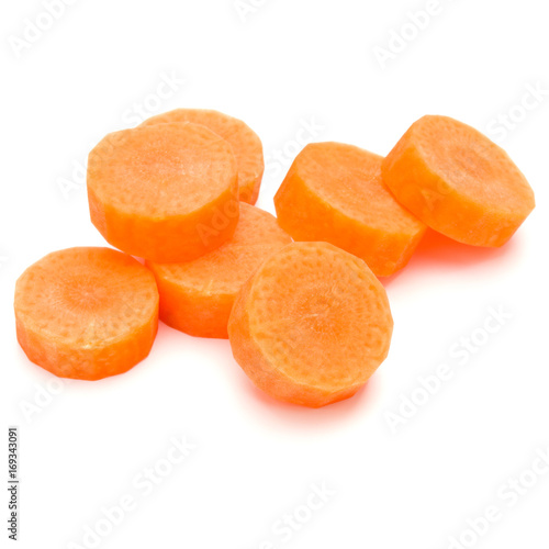 Chopped carrot slices isolated on white background cutout