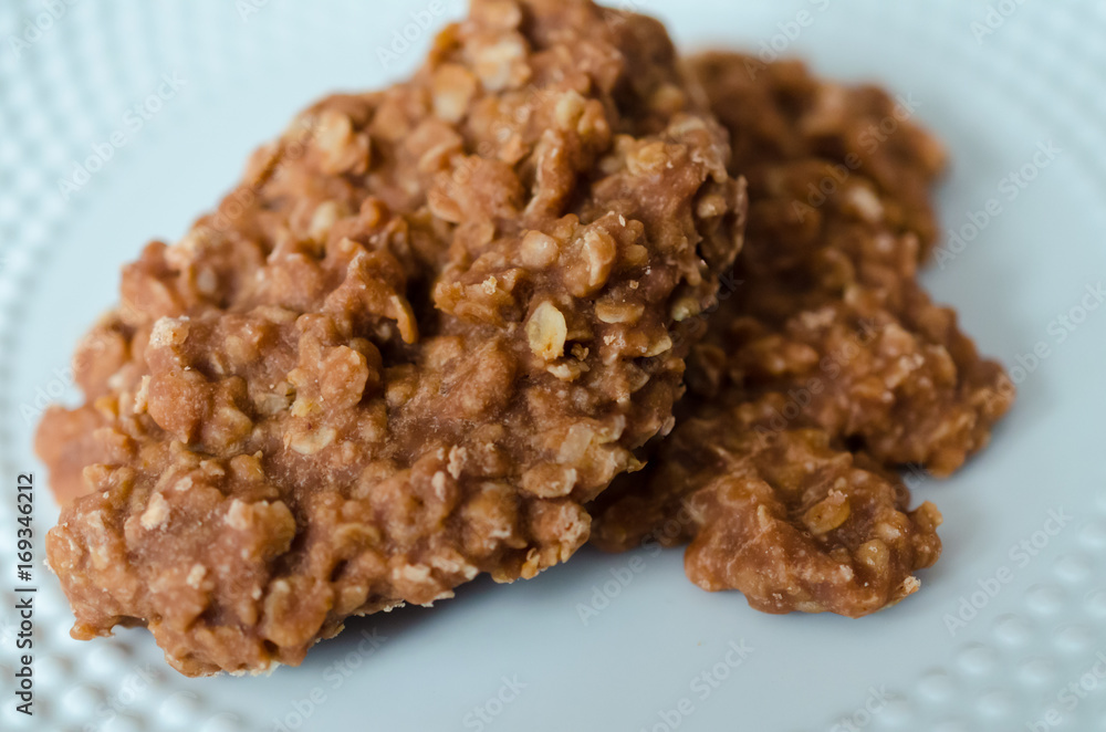 Delicious homemade no bake chocolate, peanut butter and oatmeal cookies. Sweet confection dessert. Delicious homemade no bake chocolate, peanut butter and oatmeal cookies. Sweet confection dessert.