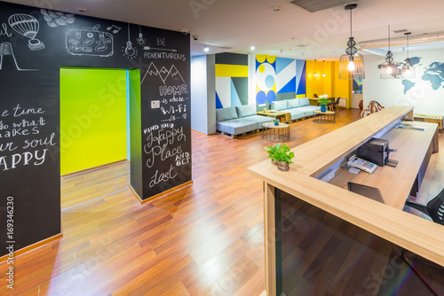 Photography Hotel reception of hostel dormitory