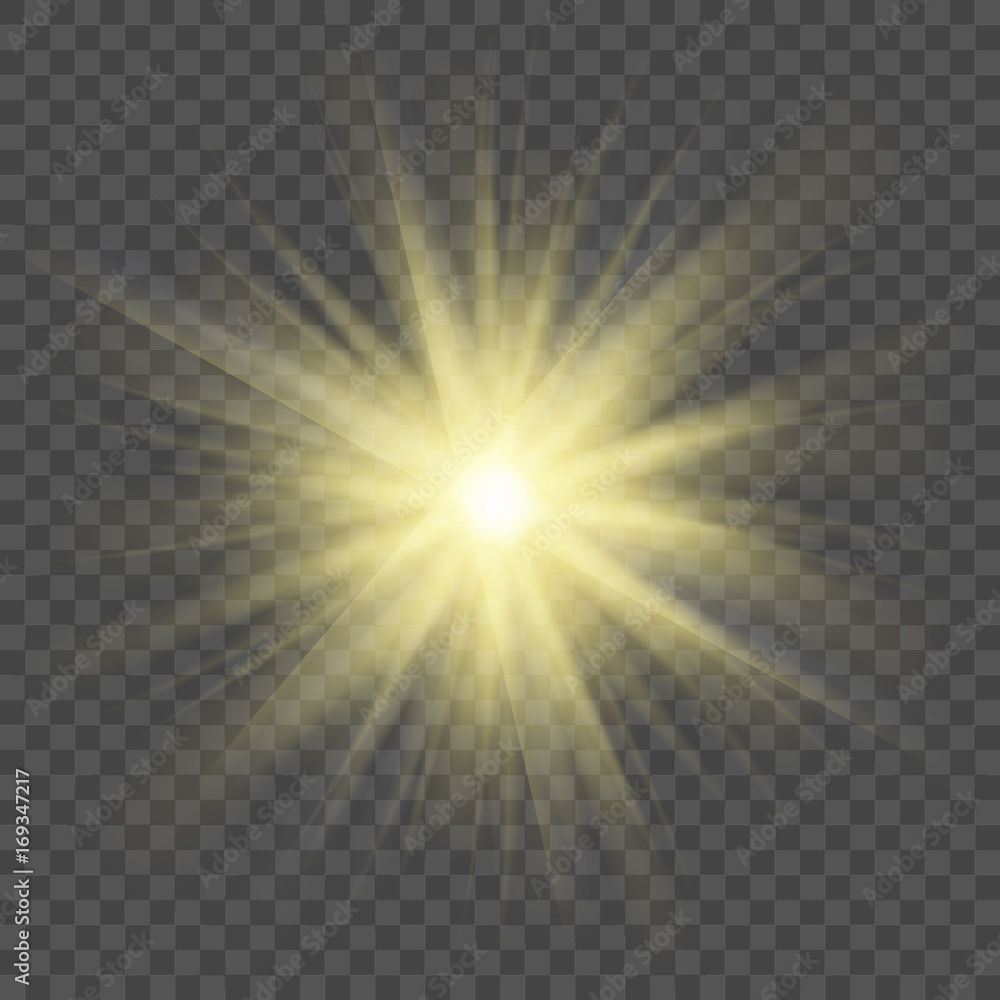 Sunlight sparkle glow effect on transparent vector background.