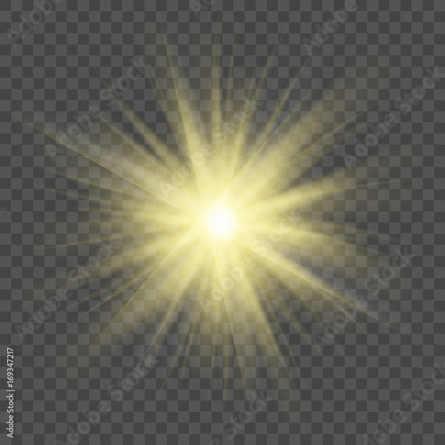 Sunlight sparkle glow effect on transparent vector background.
