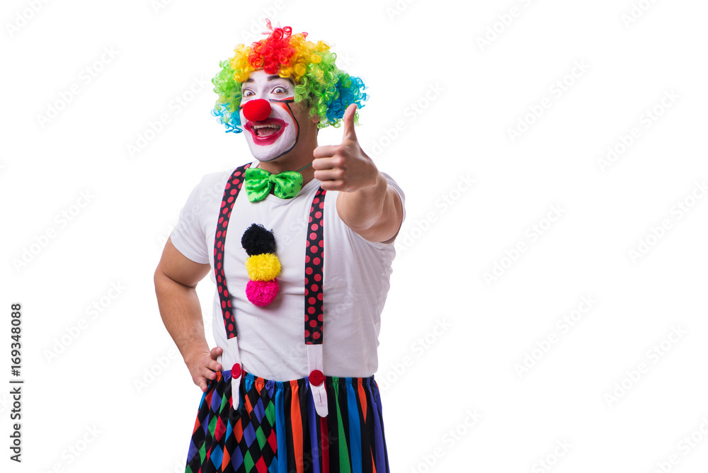 Funny clown acting silly isolated on white background Funny clown acting silly isolated on white background