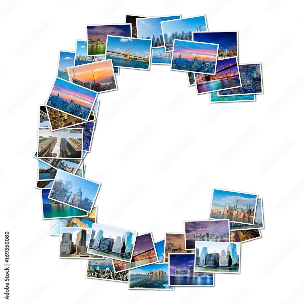 Naklejka premium English alphabet letter made of New York photos