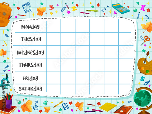 Back to School flat vector timetable schedule