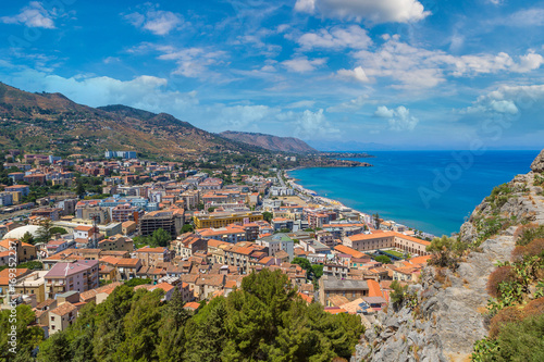 Aerial view of Cefalu in Sicily, Italy