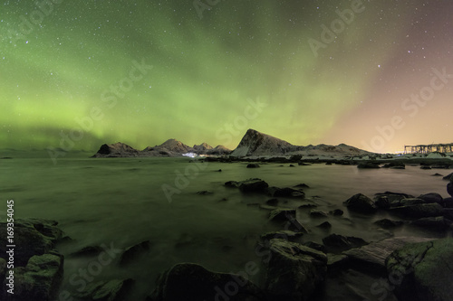 Northern light at Maryland beach,Lofoten, Norway