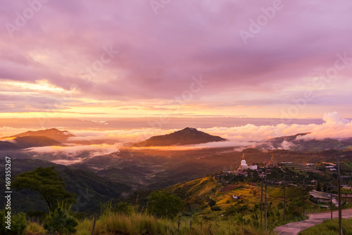 View point of Wat Prathat Phasornkaew at sun rise background at Phetchabun province Thailand