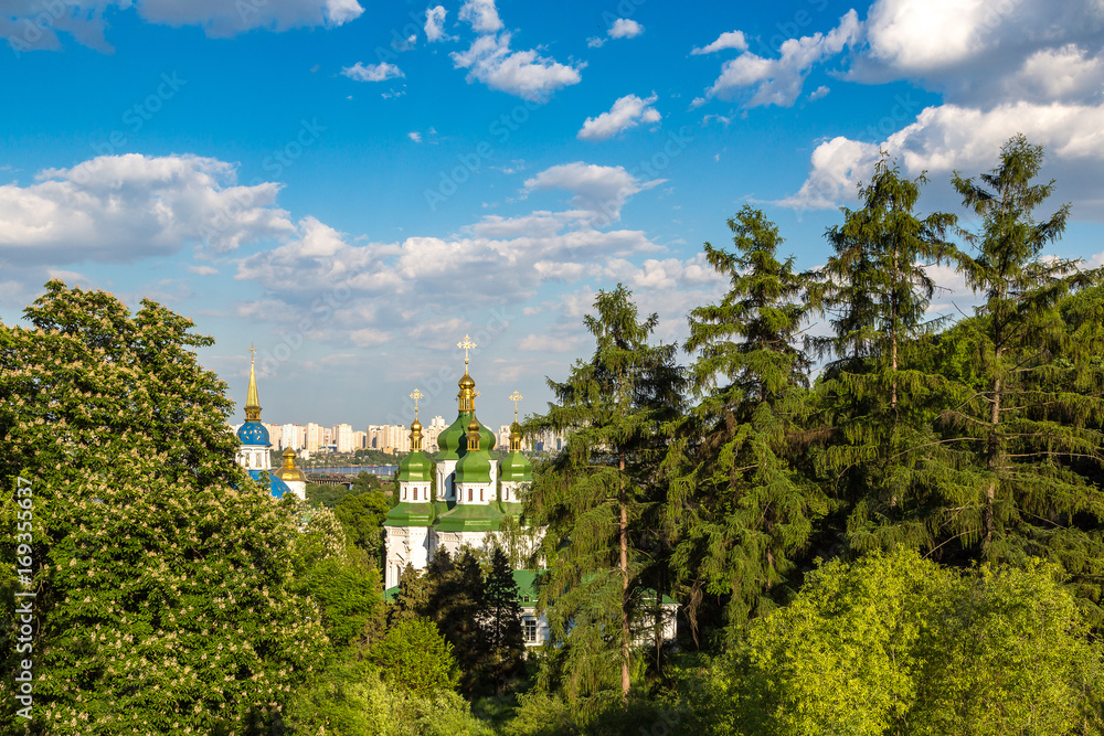 Naklejka premium Kiev and Vydubychi Monastery