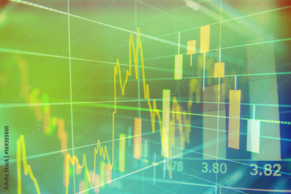 Stock market graph and ticker with blue screen for stock exchange analysis Stock market graph and ticker with blue screen for stock exchange analysis