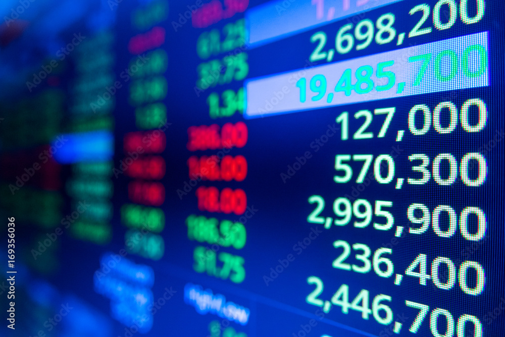 Stock market graph and ticker with blue screen for stock exchange analysis Stock market graph and ticker with blue screen for stock exchange analysis