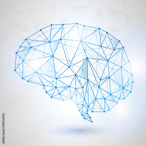 Technology Low Poly Design of Human Brain with Binary Digits