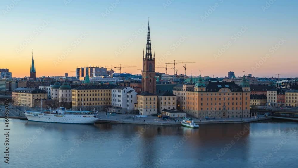 Timelapse of Stockholm city skyline day to night time lapse, video 4K