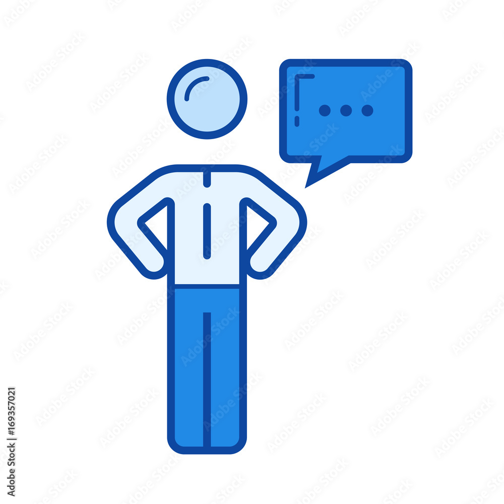 Conference speaker vector line icon isolated on white background. Conference speaker line icon for infographic, website or app. Blue icon designed on a grid system. Conference speaker vector line icon isolated on white background. Conference speaker line icon for infographic, website or app. Blue icon designed on a grid system.