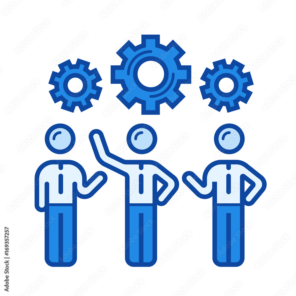 Teamwork vector line icon isolated on white background. Teamwork line icon for infographic, website or app. Blue icon designed on a grid system. Teamwork vector line icon isolated on white background. Teamwork line icon for infographic, website or app. Blue icon designed on a grid system.
