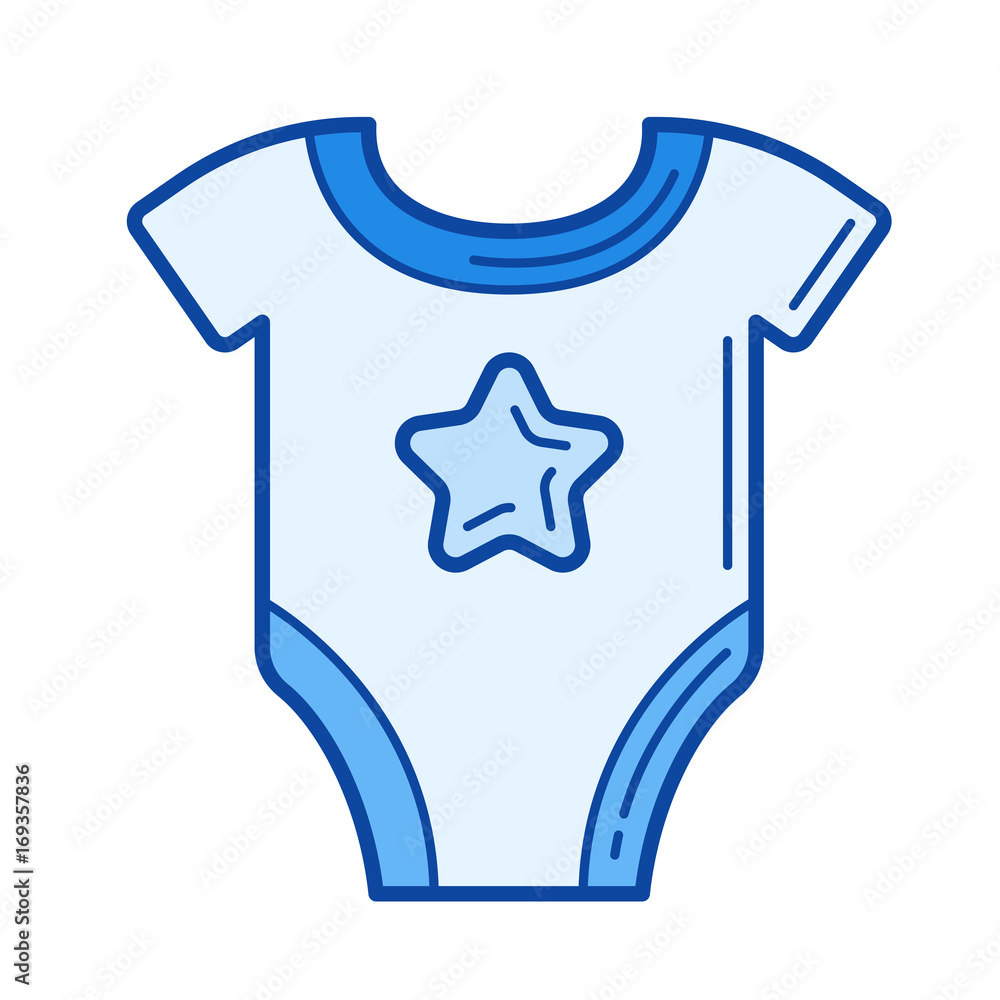 Newborn bodysuit vector line icon isolated on white background. Newborn bodysuit line icon for infographic, website or app. Blue icon designed on a grid system.