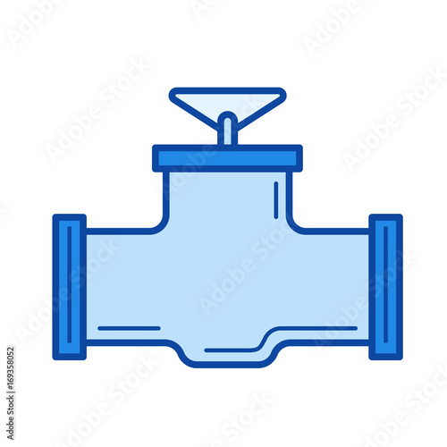 Industrial valve vector line icon isolated on white background. Industrial valve line icon for infographic, website or app. Blue icon designed on a grid system.