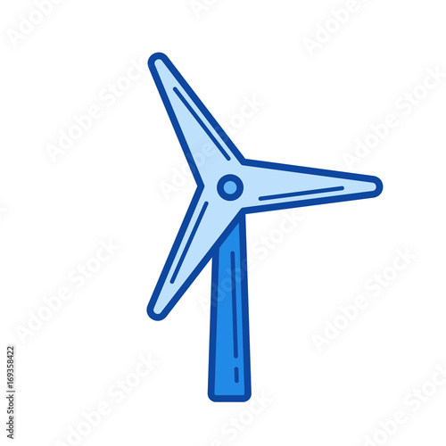 Wind turbine vector line icon isolated on white background. Wind turbine line icon for infographic, website or app. Blue icon designed on a grid system.