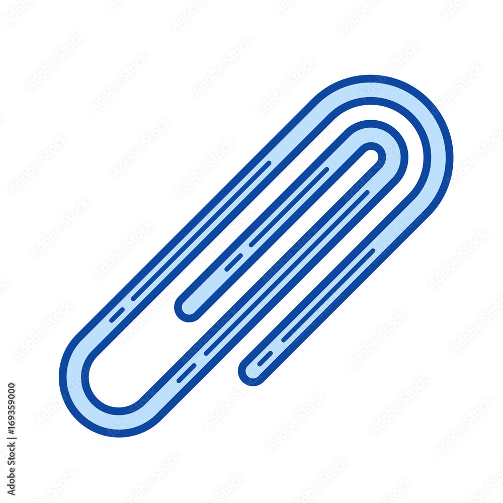 Paper clip vector line icon isolated on white background. Paper clip line icon for infographic, website or app. Blue icon designed on a grid system. Paper clip vector line icon isolated on white background. Paper clip line icon for infographic, website or app. Blue icon designed on a grid system.