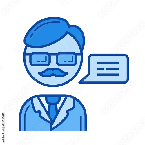 Professor vector line icon isolated on white background. Professor line icon for infographic, website or app. Blue icon designed on a grid system.