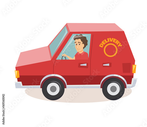 courier drives a car