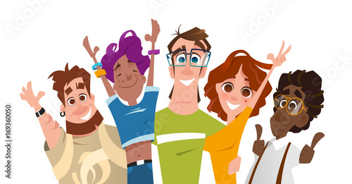 Happy smile successful modern team of students friends