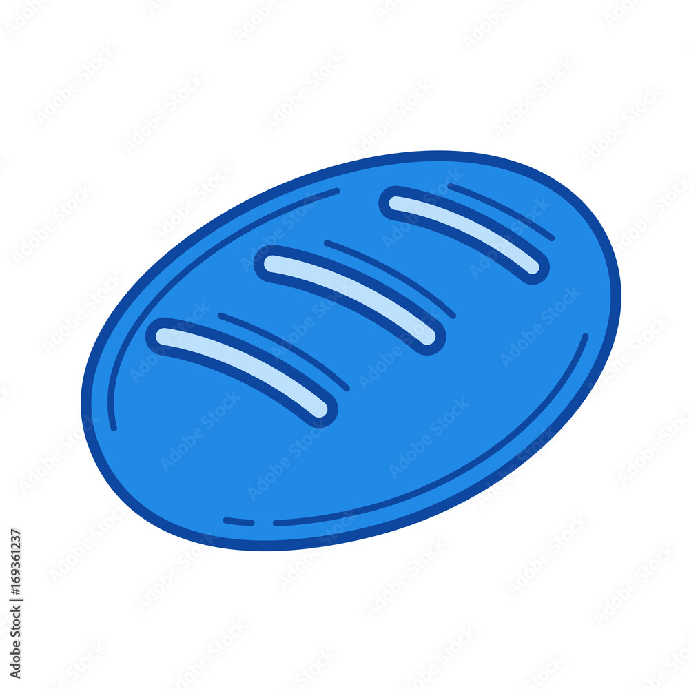 Bread vector line icon isolated on white background. Bread line icon for infographic, website or app. Blue icon designed on a grid system.