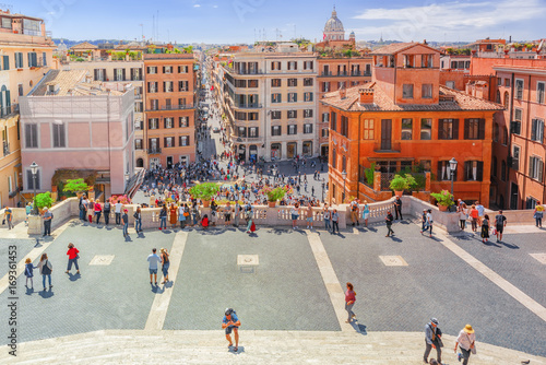 Photography Beautiful landscape  historical view of the Rome, street, people, tourists on it