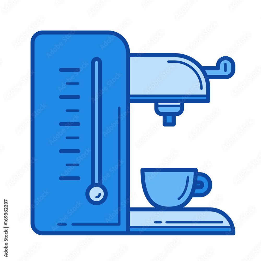 Coffee maker vector line icon isolated on white background. Coffee maker line icon for infographic, website or app. Blue icon designed on a grid system. Coffee maker vector line icon isolated on white background. Coffee maker line icon for infographic, website or app. Blue icon designed on a grid system.