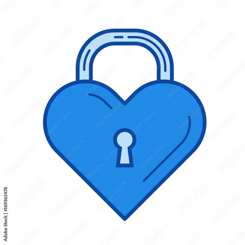 Heart lock vector line icon isolated on white background. Heart lock line icon for infographic, website or app. Blue icon designed on a grid system. Heart lock vector line icon isolated on white background. Heart lock line icon for infographic, website or app. Blue icon designed on a grid system.