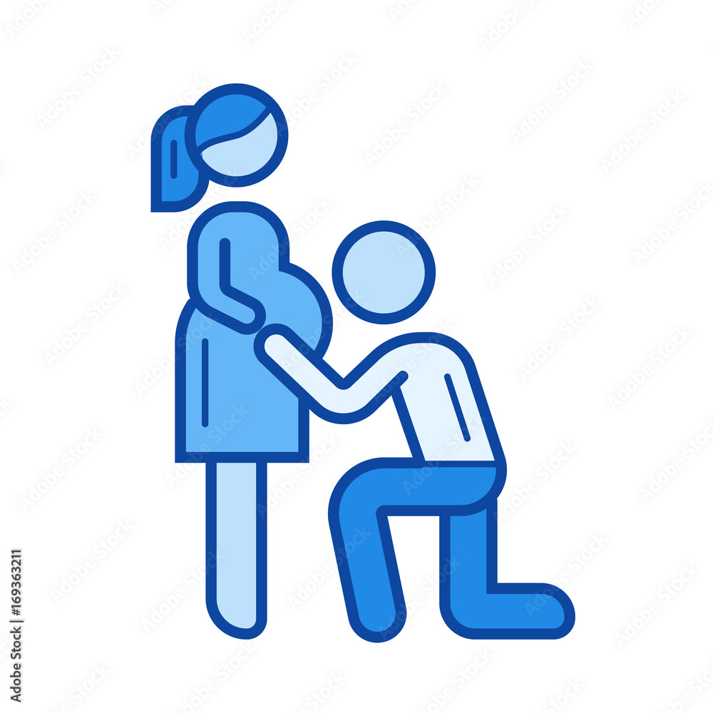 Pregnancy vector line icon isolated on white background. Pregnancy line icon for infographic, website or app. Blue icon designed on a grid system. Pregnancy vector line icon isolated on white background. Pregnancy line icon for infographic, website or app. Blue icon designed on a grid system.