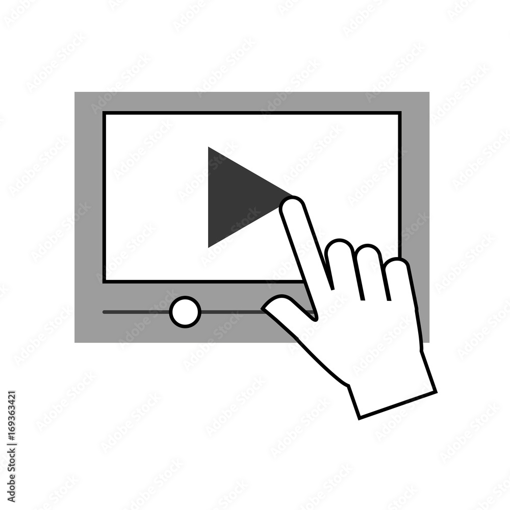 hand user tablet with media player isolated icon vector illustration design hand user tablet with media player isolated icon vector illustration design