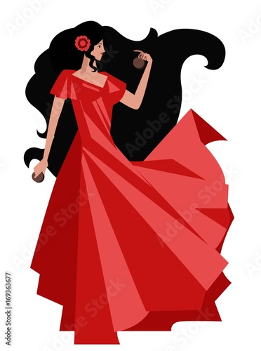 flamenco spanish girl beautiful dancer with castanets