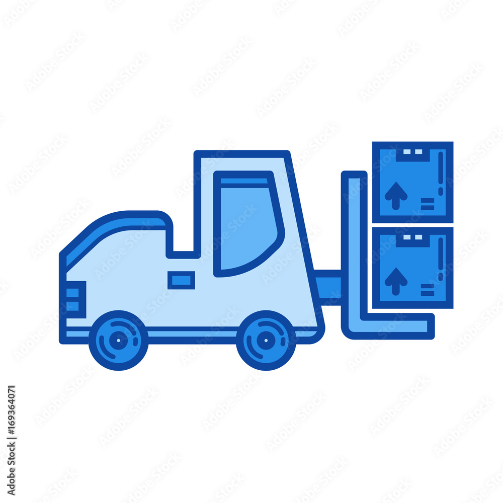 Forklift vector line icon isolated on white background. Forklift line icon for infographic, website or app. Blue icon designed on a grid system. Forklift vector line icon isolated on white background. Forklift line icon for infographic, website or app. Blue icon designed on a grid system.